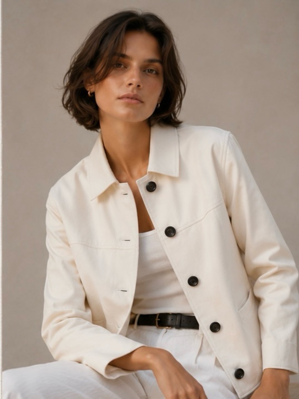 Massimo Dutti L White Nappa Leather Jacket NWT